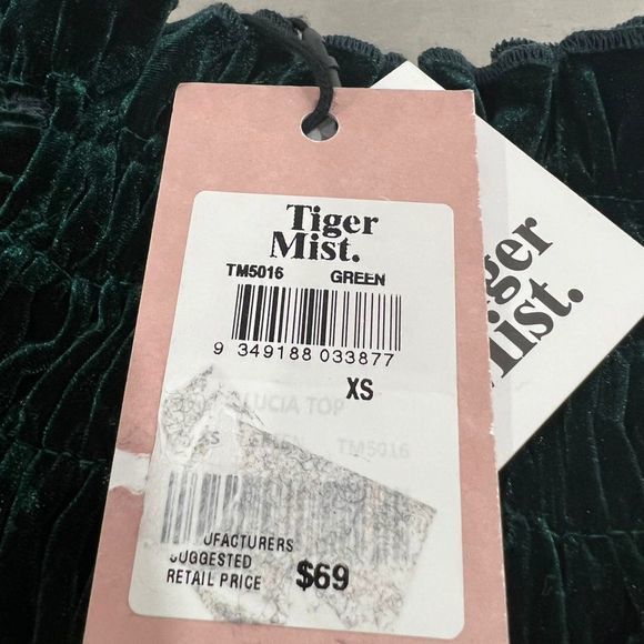 Tiger Mist Size XS Lucia Velvet Strapless Tube Top Smocked Stretch Ruched Green - Picture 4 of 6